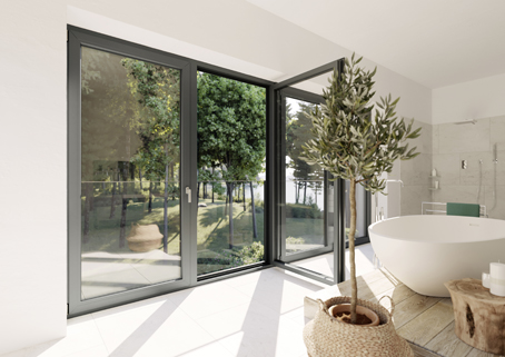 inside of a house with glass balcony