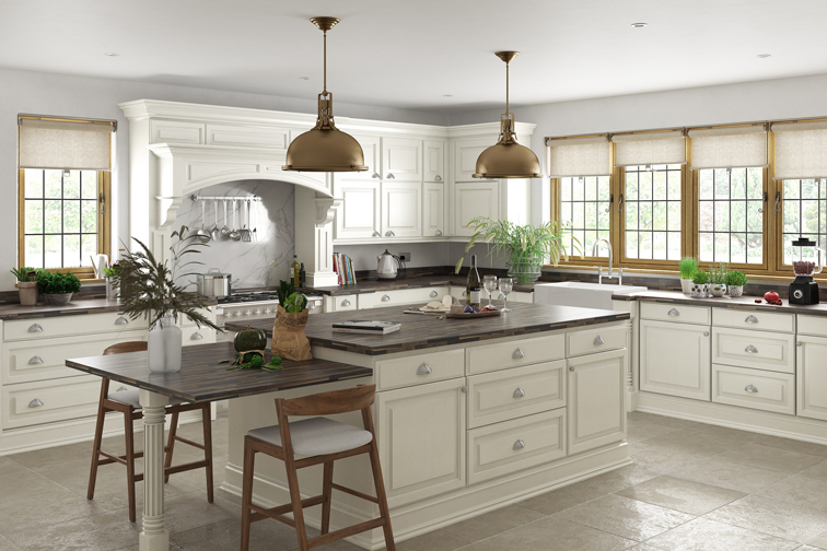 A large kitchen with nice widows