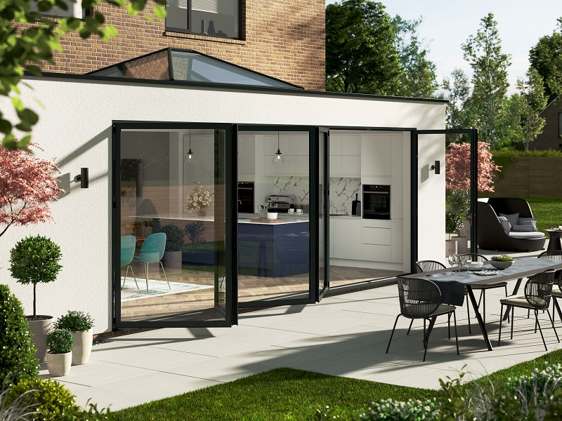 The Korniche lantern and new aluminium bi-folding doors.