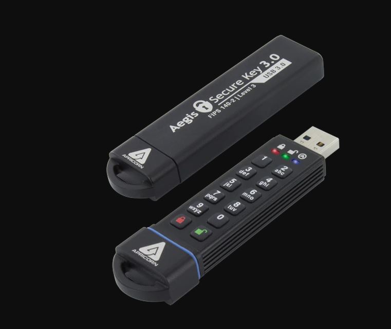 Apricorn provides secure storage products such as these coded and encrypted flash drives.
