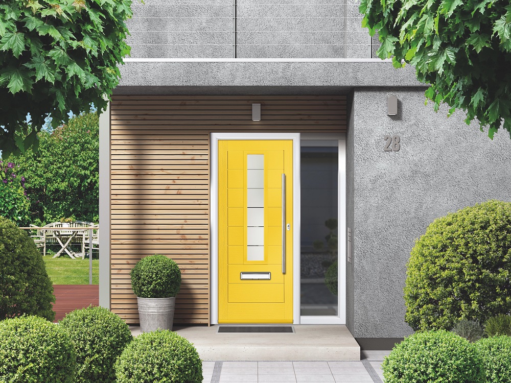 A yellow composite door