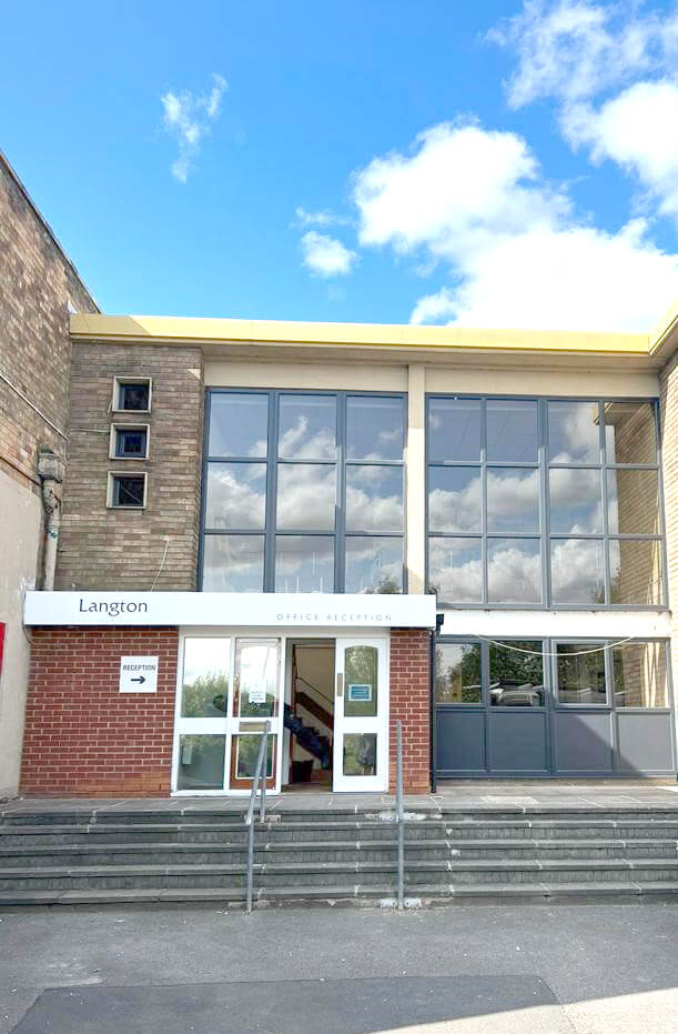 A office building with a glazed wall