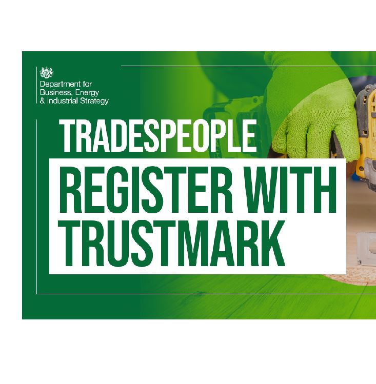BEIS poster reading Tradespeople register with Tradesmark