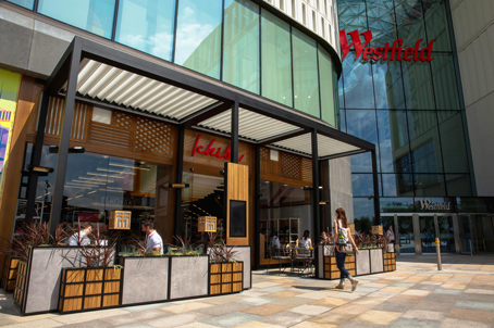 An outdoor dining area at Westfields Shopping Centre