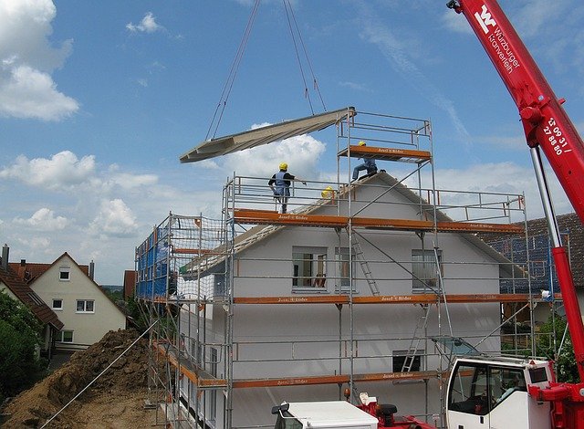 Scaffolding around a house