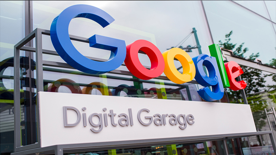 Google sign in colourful letters on a building