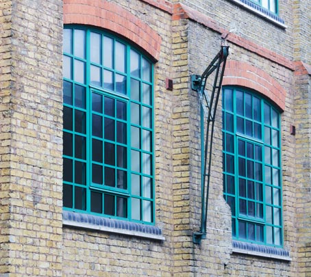 Modern steel look windows in an old building