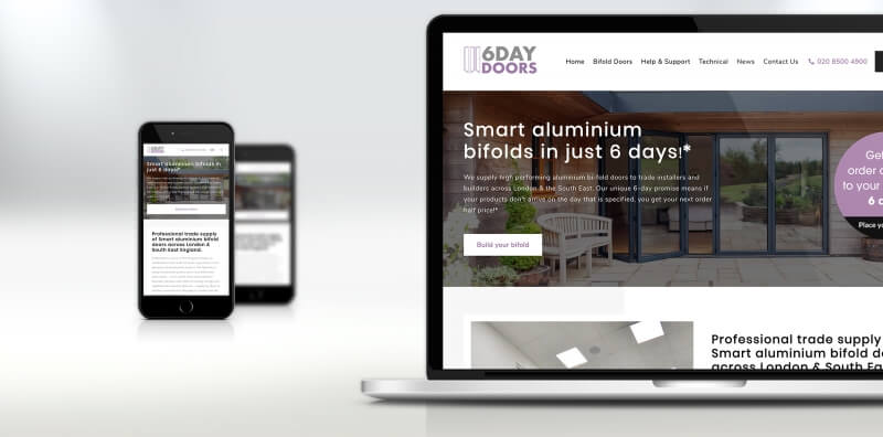 The 6 Day Doors' website features an online door builder.