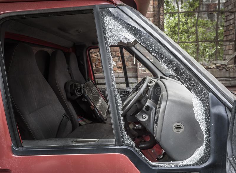 A van with a smashed window